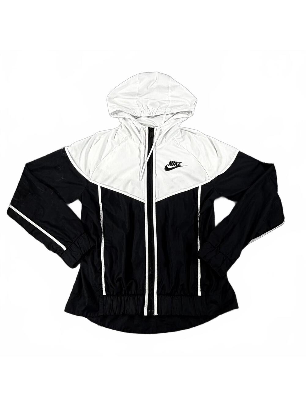 Women's Nike Windrunner Hooded Jacket Black & White Lightweight Zip-Up Size XS